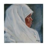 McGurk - Portrait of an Asian Woman - signed lower right, oil on canvas, unframed, 30 by 30cms (12