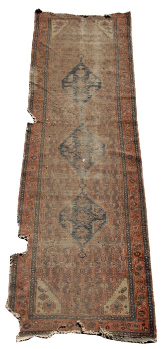 A Persian Soumak rug with three central medallions on a beige ground, 98 by 62cms; together with two - Image 2 of 2