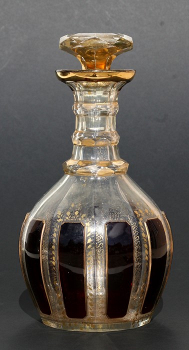 A Victorian gilded and flashed glass decanter, 24cms (9.5ins) high. - Image 2 of 2