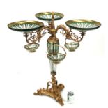 A large 19th century style six-branch flashed glass and gilt metal table centrepiece, 94cms (