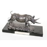 David Wynne, a solid silver sculpture of a black rhinoceros, modelled in the Namibian desert after