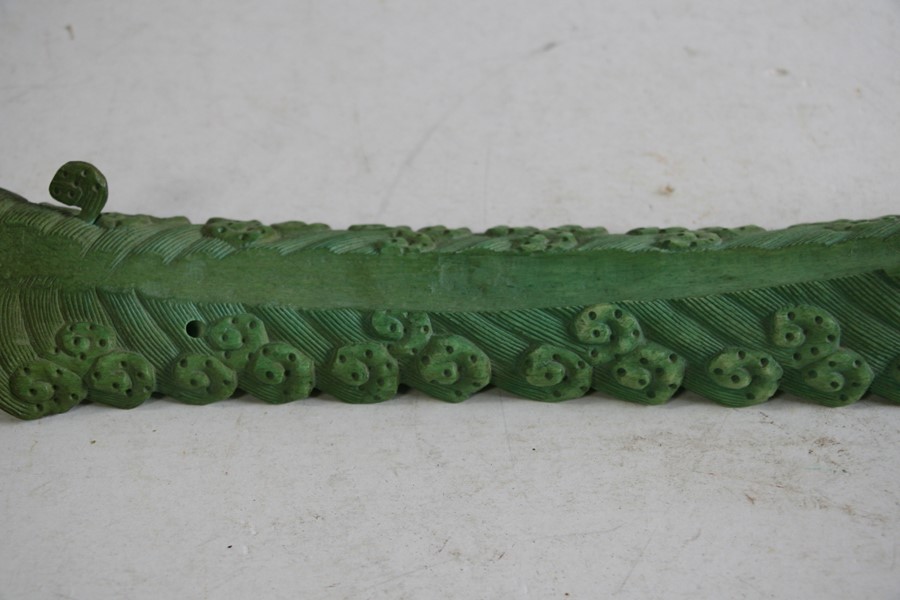 A 19th century Chinese green stained bone tusk display stand in the form of breaking waves, 31cms ( - Image 7 of 9