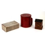 An Art Deco shagreen box, 18cms (7ins) wide (a/f); together with a red leather string box and a