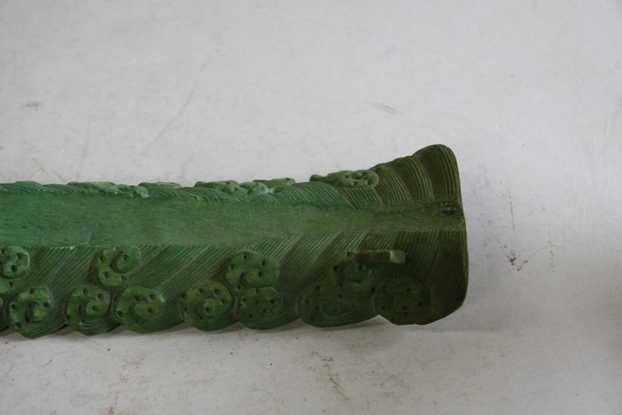 A 19th century Chinese green stained bone tusk display stand in the form of breaking waves, 31cms ( - Image 5 of 9