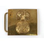 An early 20th century Royal Scots Fusiliers brass belt buckle, with makers name to the reverse