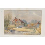 Early 20th century school - Farmyard Millpond - watercolour, framed & glazed, 47 by 31cms (18.5 by
