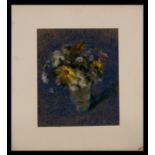 Helen Wilson - Still Life of Flowers in a Vase - pastel, unframed, and a self portrait of the artist
