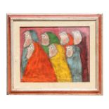 L Pillitu (?) - Seven Faces - oil on canvas, signed, framed & glazed, 48 by 38cms (18.75 by 15ins).