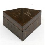 A German WWI triangular wooden trench art box inscribed 'Gott Mit Uns'.