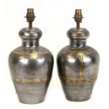 A pair of modern metal table lamps. 38cm (15 ins) high