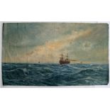 L Franckel ADA - Steamer Ship in Rough Seas with Sailing Vessels in the Distance - signed & dated