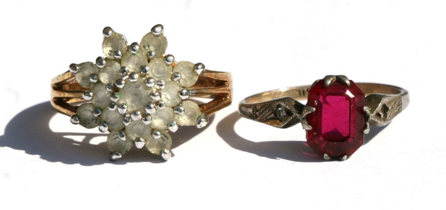 A 9ct gold and silver dress ring; together with a cluster dress ring (2).