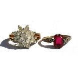 A 9ct gold and silver dress ring; together with a cluster dress ring (2).