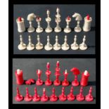 A 19th century natural and stained bone European 'Selenus' pattern chess set, the king 9cms (3.5ins)