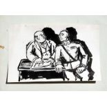 A monochrome study of a military gentleman and a politician, titled to verso - Two Man -