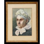 Newlyn School style - An Old Lady Wearing a Bonnet - watercolour, framed & glazed, 26 by 36cms (10