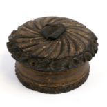 A Victorian Irish gilded bog oak box and cover. 9cm ( 3.5 ins) diameter
