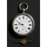A Victorian Reliance silver cased open faced pocket watch, the white enamel dial with Roman