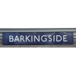 An original Barkingside enamel railway station sign, 148.5cms (58.5ins) x 27.5cms (10.75ins).