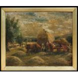 W Grim(?0 (19th century school) - Hay Making - signed lower left, oil on canvas, framed, 60 by 50cms