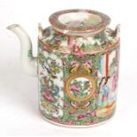 A Chinese Canton teapot and cover decorated with figures, birds and foliage, 17cms (6.5ins) high.