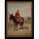 D Noyes - A Young Lady seated on a donkey - signed with inscription to verso, watercolour, unframed,