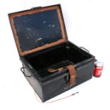 A 1944 dated, War Department marked, Military tin chest with original key & integral brown leather