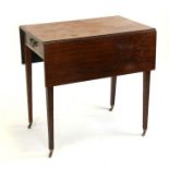 A Victorian mahogany Pembroke table with single end drawer, on square tapering legs, 70cms (27.5ins)