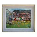 Maria Balfour (1934-2007) - The Chelsea Football Match - oil on canvas, initialled lower right,