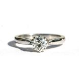 A platinum diamond solitaire ring, approx UK size 'L'.Condition ReportNo chips or visible