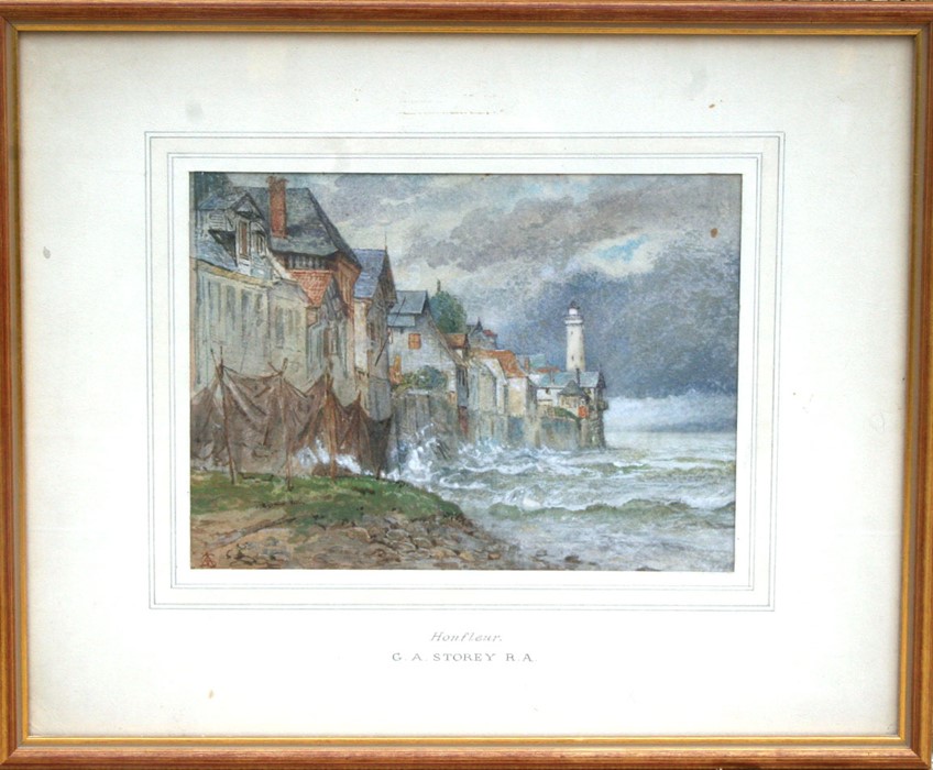 G A Storey RA (1834-1919) - Honfleau - watercolour, framed & glazed, 23 by 17cm (9 by 6.75ins).