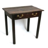 An 18th century oak side table with single frieze drawer, on square chamfered legs, 81cms (32ins)