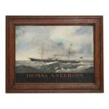 20th century school, study of a steam ship, - Thomas Anderson - oil on board, framed, 38 by 28cms (