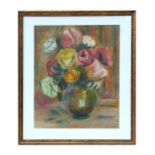 Chantal - Still Life of Flowers in a Vase - crayon and chalk, signed lower left, framed & glazed, 35