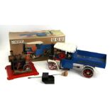 A Mamod steam wagon, boxed, 40cms (14.75ins) long; together with a Mamod stationary engine (2).
