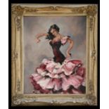 20th century school - Study of a Flamenco Dancer - oil on board, framed, 39 by 49cms (15.25 by 19.