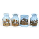 Four 19 the century Prattware pots, two with printed decoration of Shakespearean scenes and two with