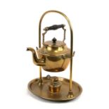 A Victorian brass picnic kettle & stand with spirit burner, 38cms (15ins) high.