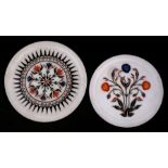 A pietra dura style plate with full inlay, 23cms (9ins) diameter; together with another similar,