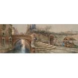 M Martino (Italian school) - Venetian Scene, Figures Crossing a Bridge - signed lower right,