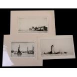 D G Smart - The Wharf - etching, signed in pencil to the margin, unframed; together with two similar