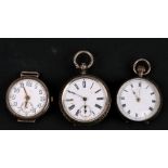 A WWI silver trench wristwatch; together with two silver fob watches (3).