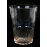 A Georgian glass beaker of quart capacity with moulded lower half and base, 16.5cms (6.5ins) high;