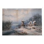 Brediov (?) (Continental school) - A Winter landscape with Windmill and Cottage - watercolour on