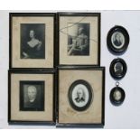 A group of three 19th century oval portrait miniatures; together with four framed photographs (8).