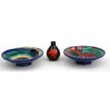 Two Poole Pottery footed bowls designed by Janice Tchalenko, 27cms (10.5ins) diameter; together with