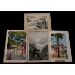 Chinese school - four watercolour paintings depicting landscape scenes, with inscriptions, all