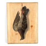 In the manner of Michael Angelo Meucci - Hanging Game Bird - oil on canvas, unframed, 30 by 40.