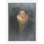 A 19th century style portrait of an Elizabethan lady, oil on board, unframed, 49 by 69cms (19.25