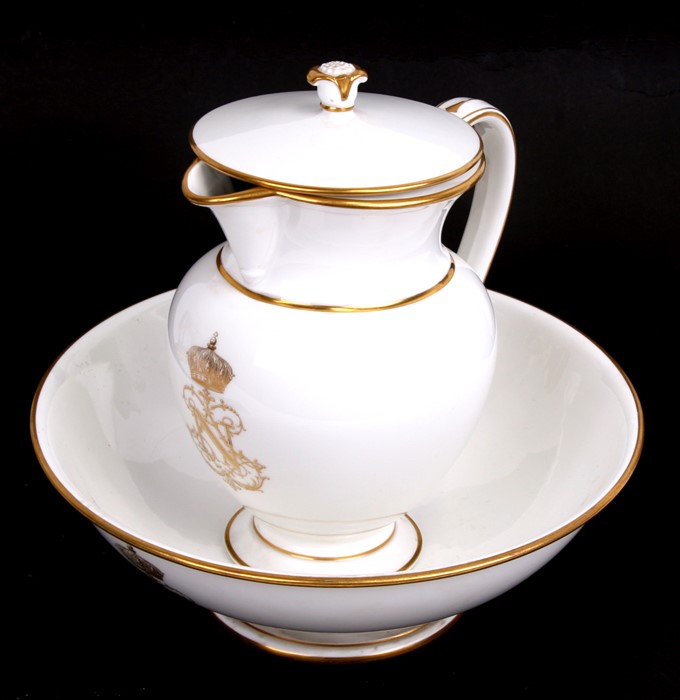 A Sevres porcelain jug and bowl set, formerly the property of Louis Napoleon III, the last French